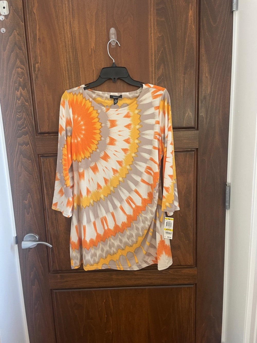 Alfani Orange and Yellow Spiral-Print Scoop Neck Tunic